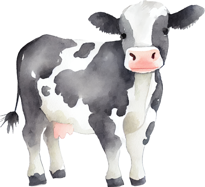 Cow Farm Animal Watercolor Illustration